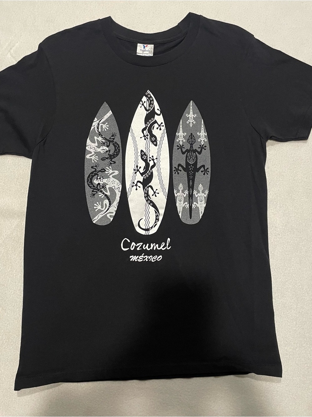 Cozumel Mexico Black Graphic Surfboard Tee, medium